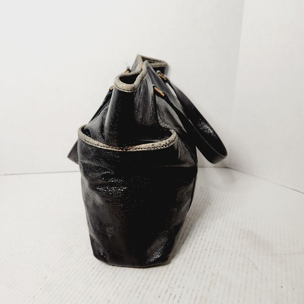 Tory Burch Black Patent Leather Snakeskin Trim Gold Hardware Shoulder Bag Tote - Picture 5 of 16
